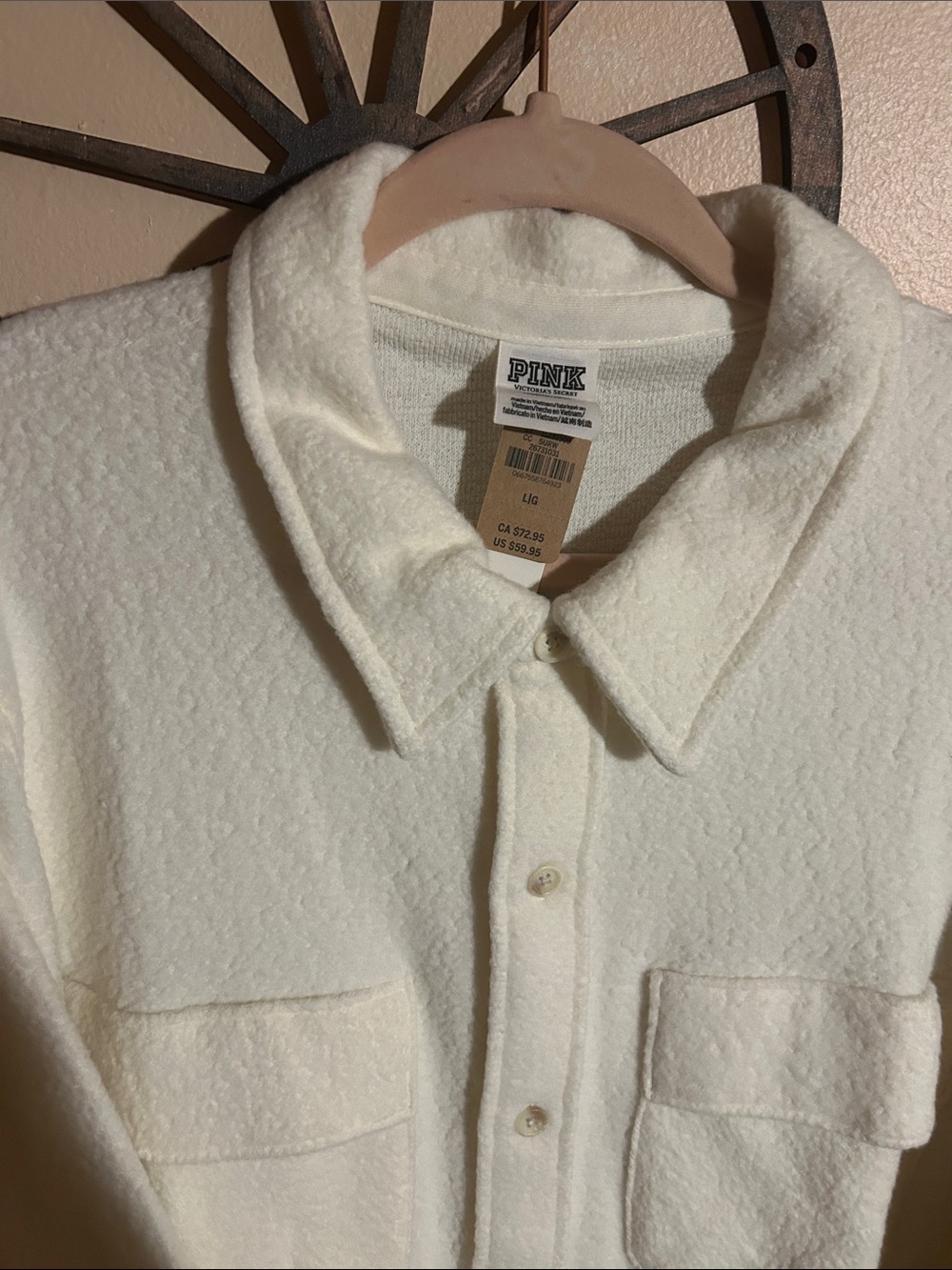 PINK Victoria's Secret Cream Button-Up Sherpa Shirt